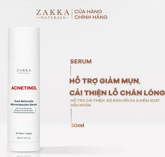 Acnetinol: Sản phẩm này không chỉ hỗ trợ giảm mụn đâu mà còn giúp ca căng bóng, làm mờ nếp nhăn, ngăn ngừa lão hóa nữa nhé. Mình hiện đang dùng 3 lần/tuần kèm serum peptide của Zakka.